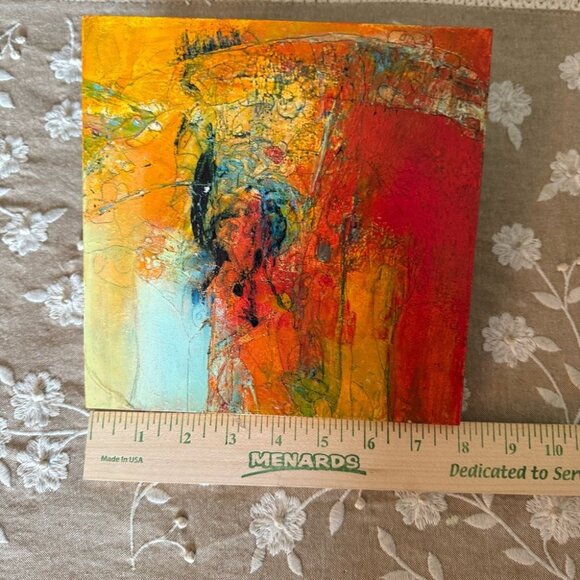 Abstract Multicolor Acrylic Painting On Wood Block 8"x8" By Lori V. Kelly - Picture 3 of 4